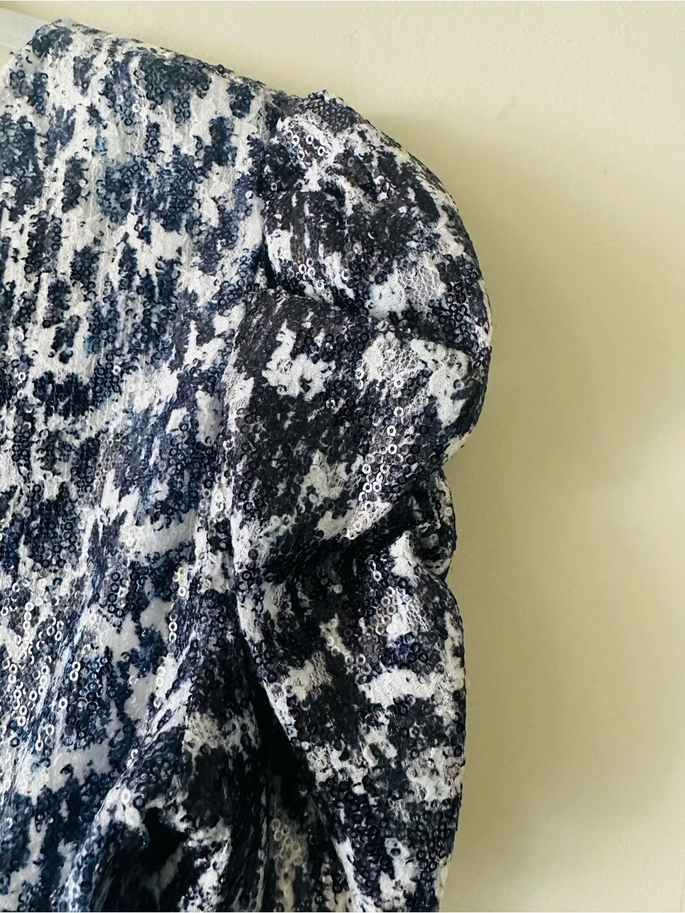 Michael Kors Navy and White Printed Puff Sleeve Dress
